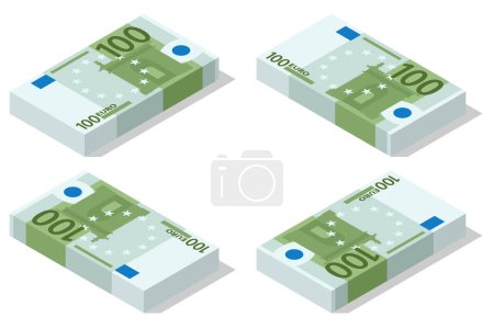 Illustration for Isometric Banknotes in denominations of 100 euros on a white background. European Union paper money euros - Royalty Free Image