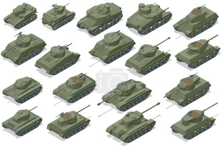 Isometric USA Tank. Self-propelled artillery. Armoured fighting vehicle designed for front-line combat, with heavy firepower.