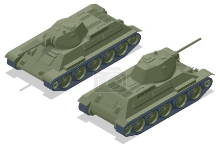 Illustration for Isometric Tank USSR, Medium Tank T-34 T-76. Armoured fighting vehicle designed for front-line combat, with heavy firepower. - Royalty Free Image