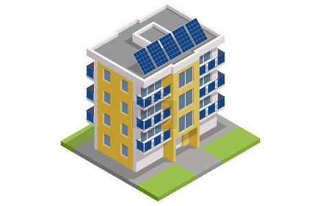 Illustration for Isometric Solar Panels on Balcony of Apartment. Small Solar Panel energy system. Small Local Solar Panel Energy System on Balcony - Royalty Free Image