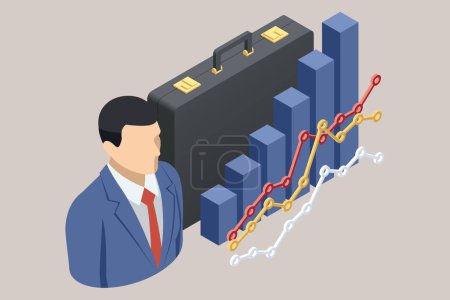 Illustration for Isometric Business-to-Business, Technology, Marketing. Idea of Partnership and Cooperation. Business Profit and Financial growth - Royalty Free Image