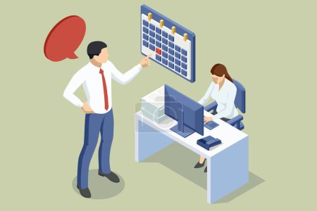 Illustration for Isometric Project manager working, Organizer app with appointments, messages. Task manager and project schedule - Royalty Free Image
