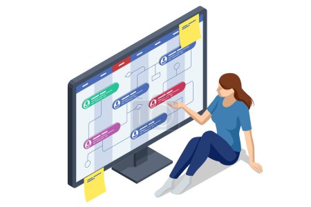 Illustration for Isometric Business Project Management System. Project manager updating tasks and milestones progress planning. Digital Calendar Schedule - Royalty Free Image