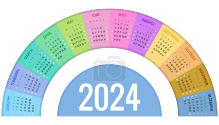Ilustración de Plantilla de calendario trimestral para 2024 años. Cuadrícula de calendario de pared en un estilo minimalista. La semana comienza el domingo - Imagen libre de derechos