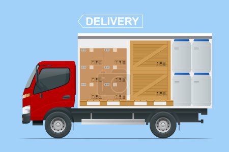 Carga completa de camiones, envío, sistemas logísticos, transporte de carga. Transporte de camiones de carga, entrega, cajas. Entrega y envío camión de carga de negocios