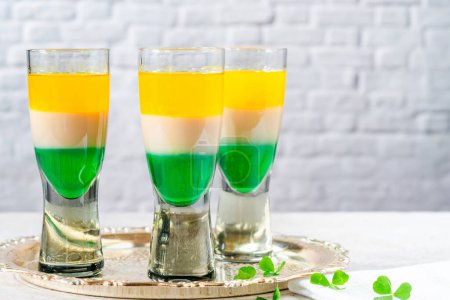 Photo for Irish flag shots - traditional St Patricks Day layered alcoholic drinks - Royalty Free Image
