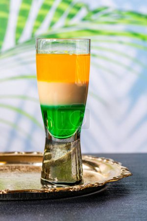 Photo for Irish flag shot - traditional St Patricks Day layered alcoholic drink - Royalty Free Image