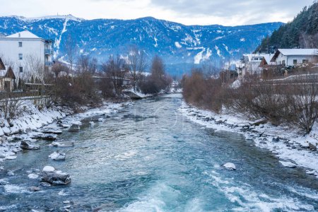 Rienza river in Brunico-Bruneck, Italy