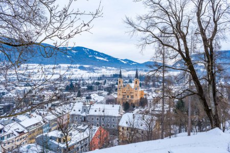 View of Bruneck-Brunico and Church of Santa Maria Assunta, Italy