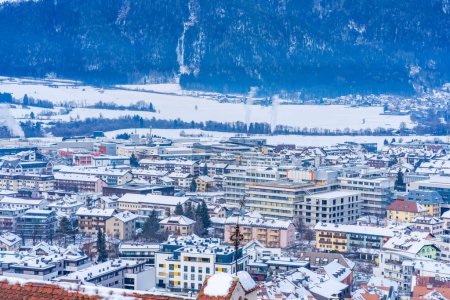 BRUNECK-BRUNICO, ITALY - JANUARY 22, 2024: Brunico or Bruneck in the Puster Valley in the Italian province of South Tyrol is a main town of the popular holiday region Kronplatz.