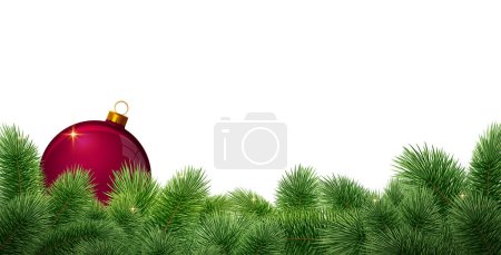 Foto de Rama de abeto con bola roja aislada en blanco. Fondo de Navidad . - Imagen libre de derechos