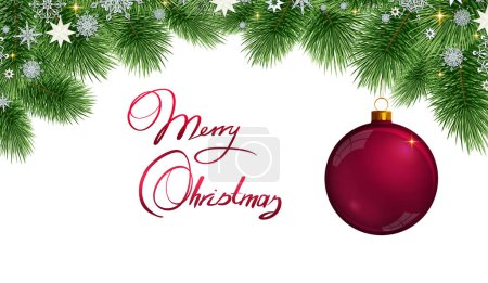 Photo for Fir branch with red ball isolated on white . Christmas background . - Royalty Free Image