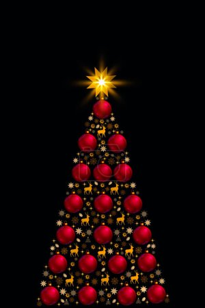Photo for Merry Christmas background with colorful fir tree isolated on black. - Royalty Free Image
