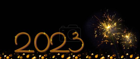 Foto de Feliz Año Nuevo 2023. Números dorados sobre negro - Imagen libre de derechos