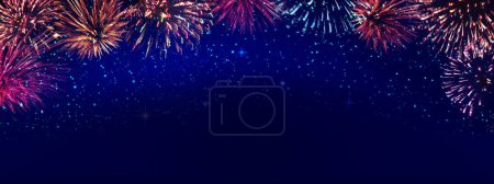 Foto de Fuegos artificiales coloridos en el cielo nocturno. Fondo de año nuevo. - Imagen libre de derechos