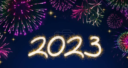 Foto de Feliz Año Nuevo 2023. Fondo de fuegos artificiales de color abstracto - Imagen libre de derechos