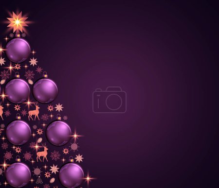 Foto de Feliz Navidad fondo con abeto colorido aislado en púrpura. - Imagen libre de derechos