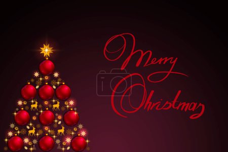 Foto de Feliz Navidad fondo con abeto colorido aislado en rojo. - Imagen libre de derechos