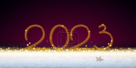 Photo for Happy New Year 2023. Golden numbers on red. - Royalty Free Image