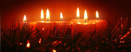 Photo for Red candels interior design for holiday celebration - Royalty Free Image