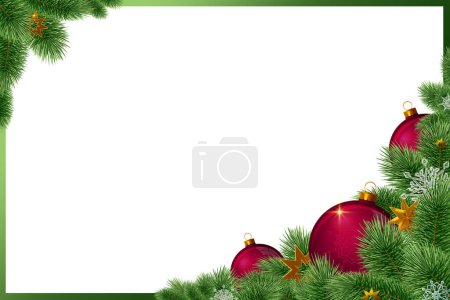 Téléchargez les photos : Cadre de Noël de branches de pin et boules rouges - en image libre de droit