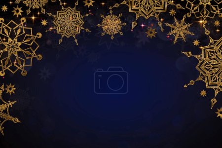 Téléchargez les photos : Cadre bordure enneigée sur bleu. Fond de Noël. - en image libre de droit