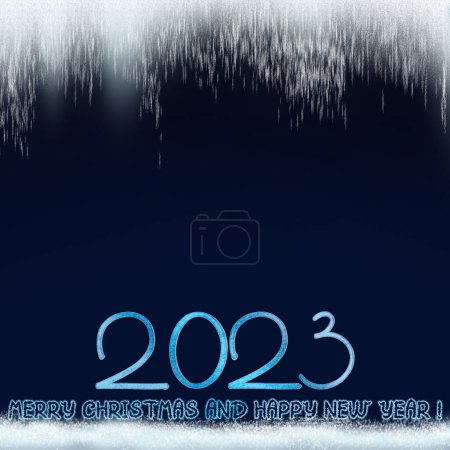 Foto de Feliz Año Nuevo 2023. Números azules aislados. Feliz Navidad y Feliz Año Nuevo texto - Imagen libre de derechos