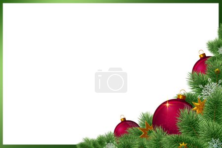 Photo for Christmas frame of pine tree branches and red balls - Royalty Free Image
