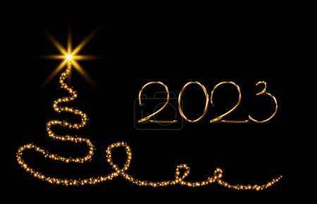 Foto de Árbol de Navidad con luces aisladas sobre fondo negro.Feliz Navidad y Feliz Año Nuevo 2023 - Imagen libre de derechos