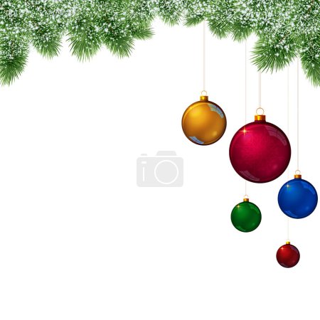 Photo for Christmas background with colorful balls and branch of spruce tree isolated. - Royalty Free Image