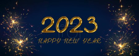 Foto de Feliz año nuevo fondo de texto con luces de bengala. Feliz Año Nuevo 2023. - Imagen libre de derechos