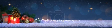 Photo for Christmas background with burning candle and decoration. - Royalty Free Image