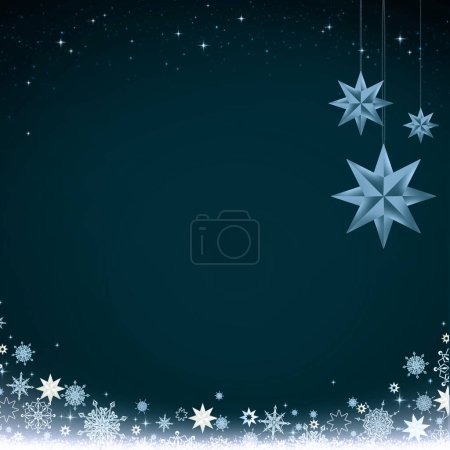 Foto de Fondo de invierno con nieve blanca y estrellas aisladas en verde. - Imagen libre de derechos