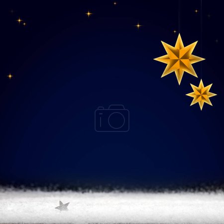 Foto de Fondo de invierno con nieve blanca y estrellas doradas aisladas . - Imagen libre de derechos