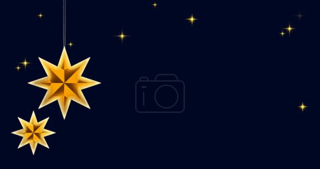 Foto de Fondo de invierno con cielo azul y estrellas doradas aisladas . - Imagen libre de derechos