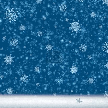 Foto de Invierno cielo azul con nieve blanca cayendo, - Imagen libre de derechos