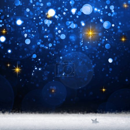 Foto de Invierno cielo azul con nieve blanca y estrellas. - Imagen libre de derechos