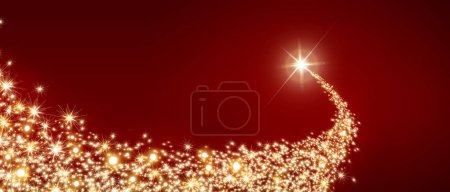 Téléchargez les photos : Fond rouge étincelant avec étoile de Noël volant. - en image libre de droit