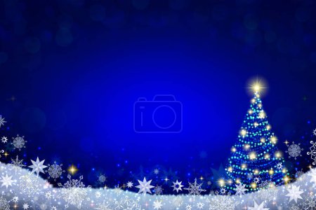 Foto de Feliz Navidad fondo con abeto aislado en azul. - Imagen libre de derechos