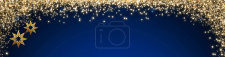 Foto de Cielo azul de invierno con luces y estrellas doradas de Navidad . - Imagen libre de derechos