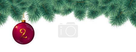 Photo for Christmas border with fir tree branches and red ball. Second Advent. - Royalty Free Image