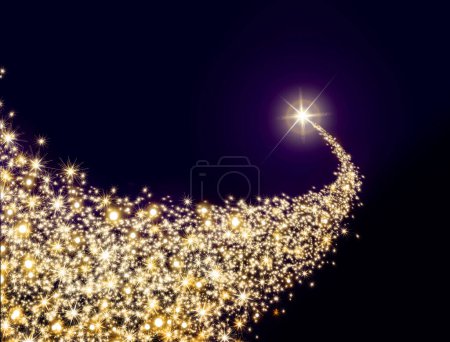 Foto de Flying Christmas Star con luces doradas borrosas - Imagen libre de derechos