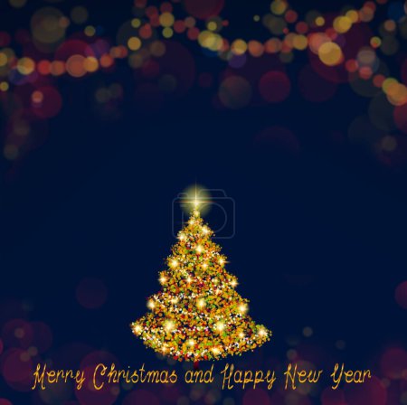 Foto de Árbol de Navidad con luces aisladas sobre fondo azul
. - Imagen libre de derechos