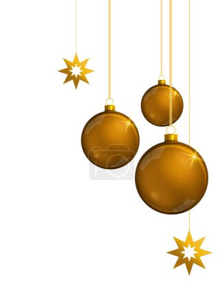 Foto de Fondo navideño con bolas doradas aisladas en blanco. - Imagen libre de derechos