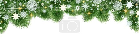 Photo for Christmas border with fir tree branches and snowflakes. - Royalty Free Image