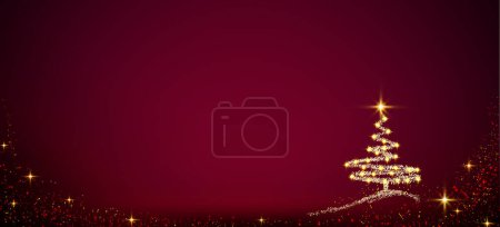Foto de Árbol de Navidad con luces aisladas sobre fondo rojo del cielo. - Imagen libre de derechos