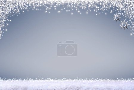 Foto de Fondo de invierno con nieve blanca y estrellas plateadas aisladas . - Imagen libre de derechos