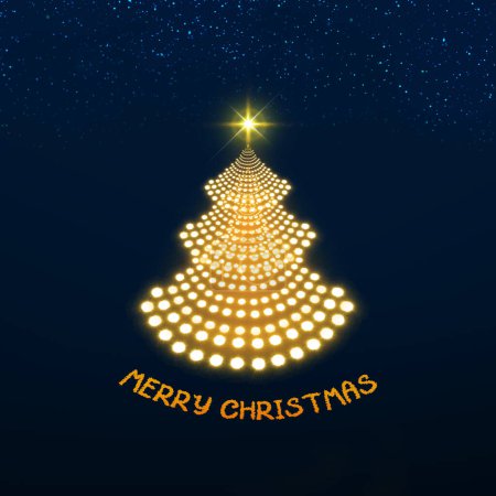 Foto de Feliz texto de Navidad con árbol de Navidad en azul. - Imagen libre de derechos
