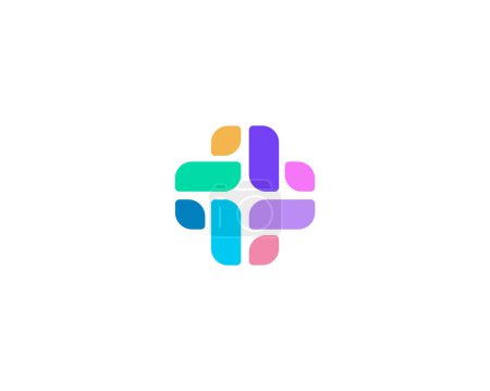A cross or plus logo from abstract colorful shapes. Universal pharmacy clinic flat logotype. Vector illustration