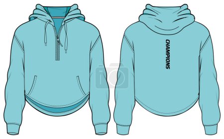 Illustration for Women Long sleeve Hoodie jacket sweatshirt t shirt design template in vector, girls Crop top Hooded jacket sweater with front and back view, winter jacket for ladies for Running and workout in winter - Royalty Free Image